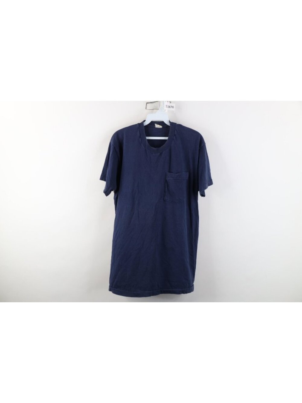 Vintage 90s Streetwear Mens XL Faded Blank Cotton Pocket T-Shirt Navy Blue USA